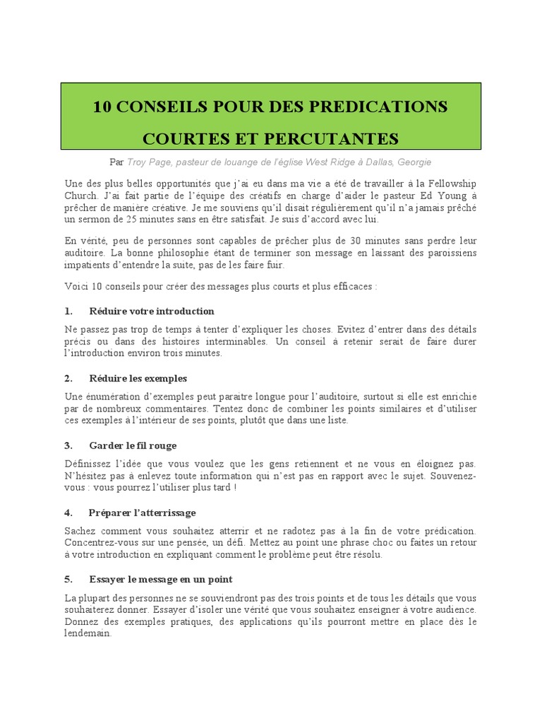 Conseils pour Prédications Efficaces | PDF