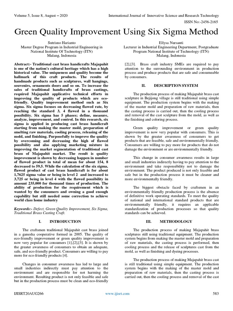 Green Quality Improvement Using Six Sigma Method | PDF | Brass | Casting