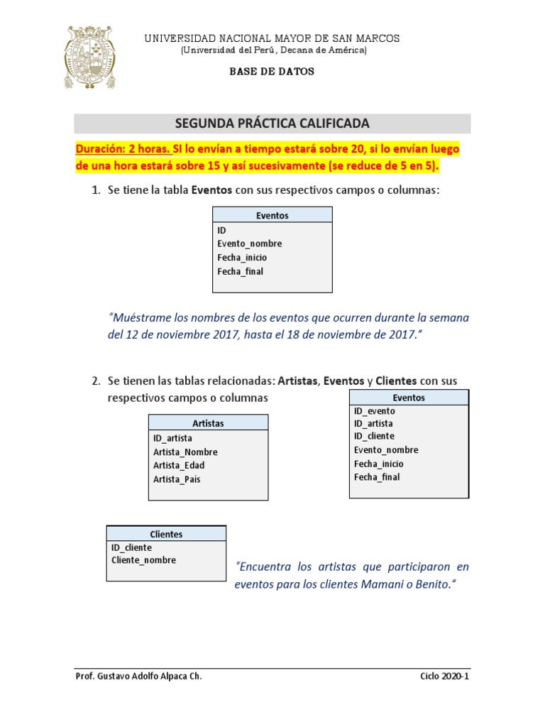 PRÁCTICA CALIFICADA 2 de SQL | PDF | Bases de datos | Datos de computadora