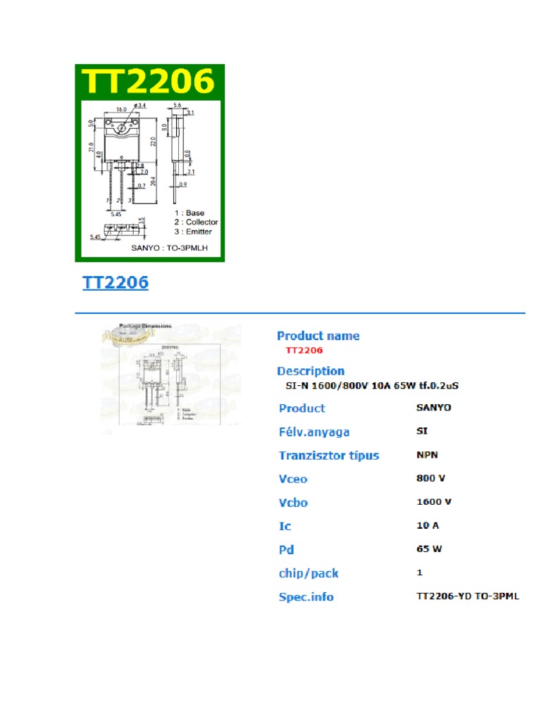 TT2206 Transistor Horizontal PDF