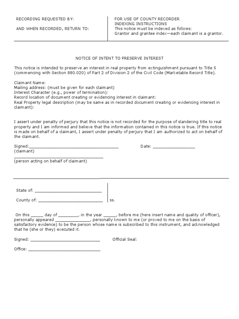 Notice of Intent To Preserve Interest CC880330 PDF