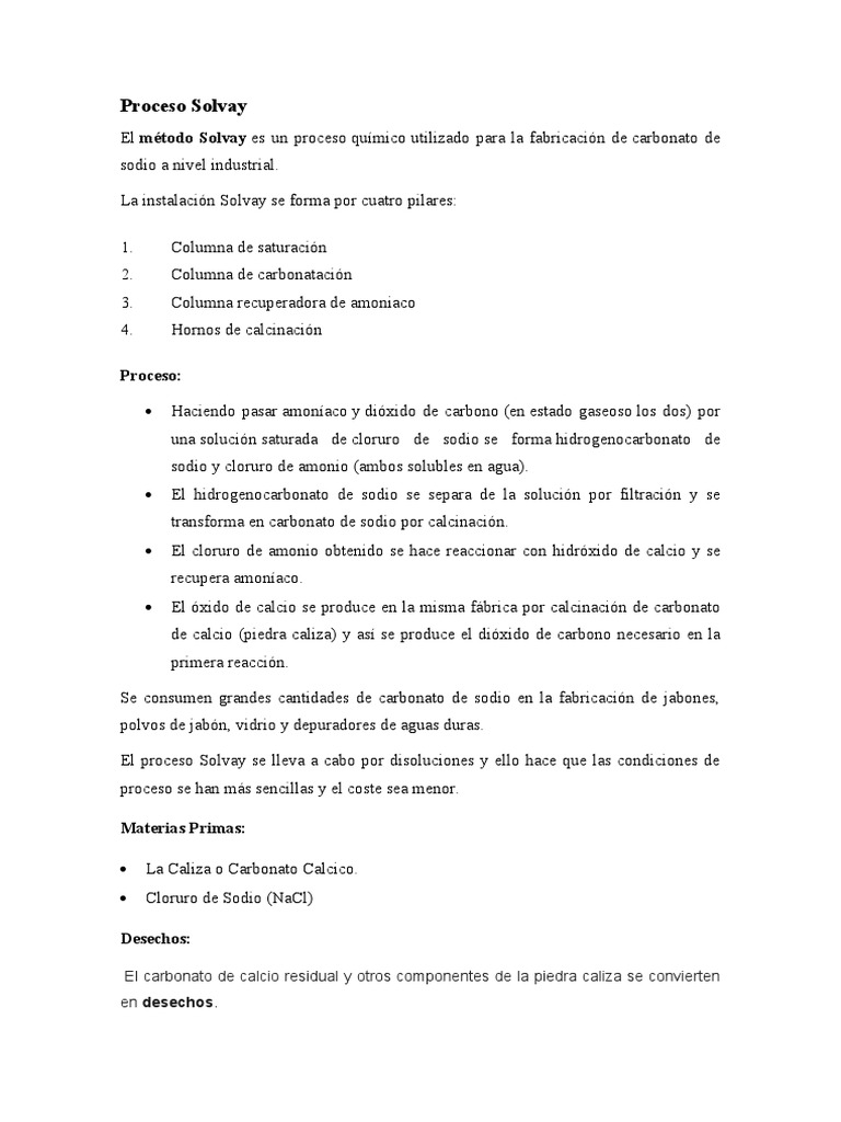 Proceso Solvay para Carbonato de Sodio | PDF | Cocina, comidas y vino ...