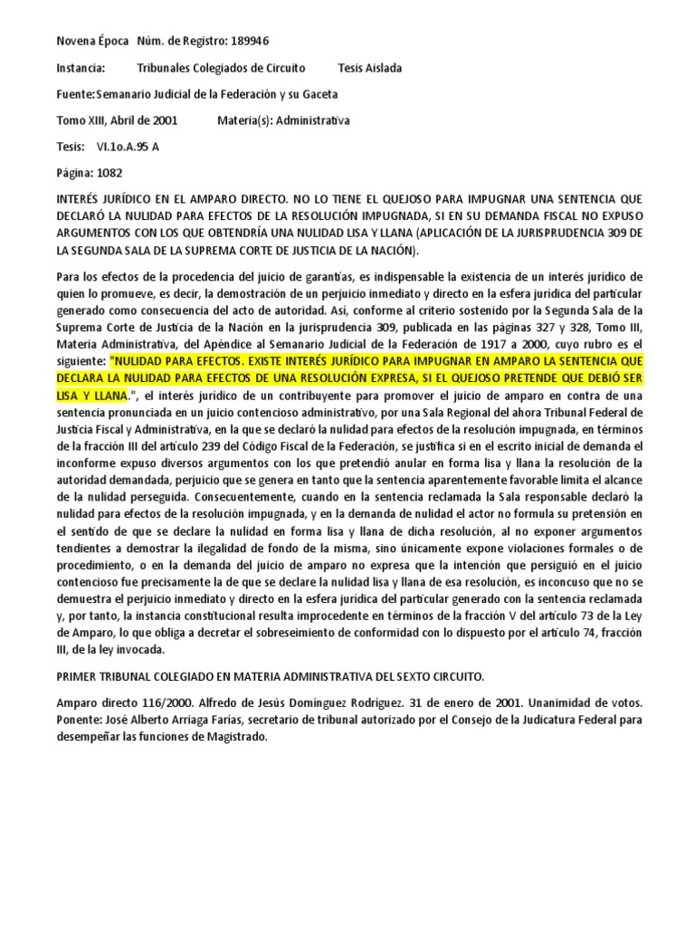 Nulidad Lisa y Llana en Amparo Directo | PDF | Caso de ley | Sentencia ...