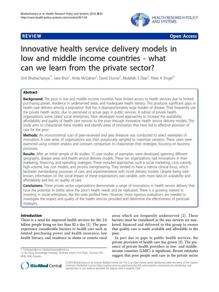 Innovative Health Service Delivery Models LMICS | PDF | Health Care ...