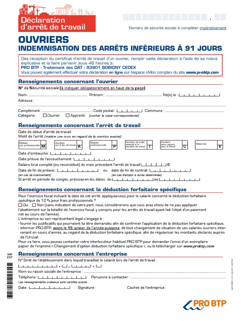 Declaration Arret De Travail Independant – PNFAV