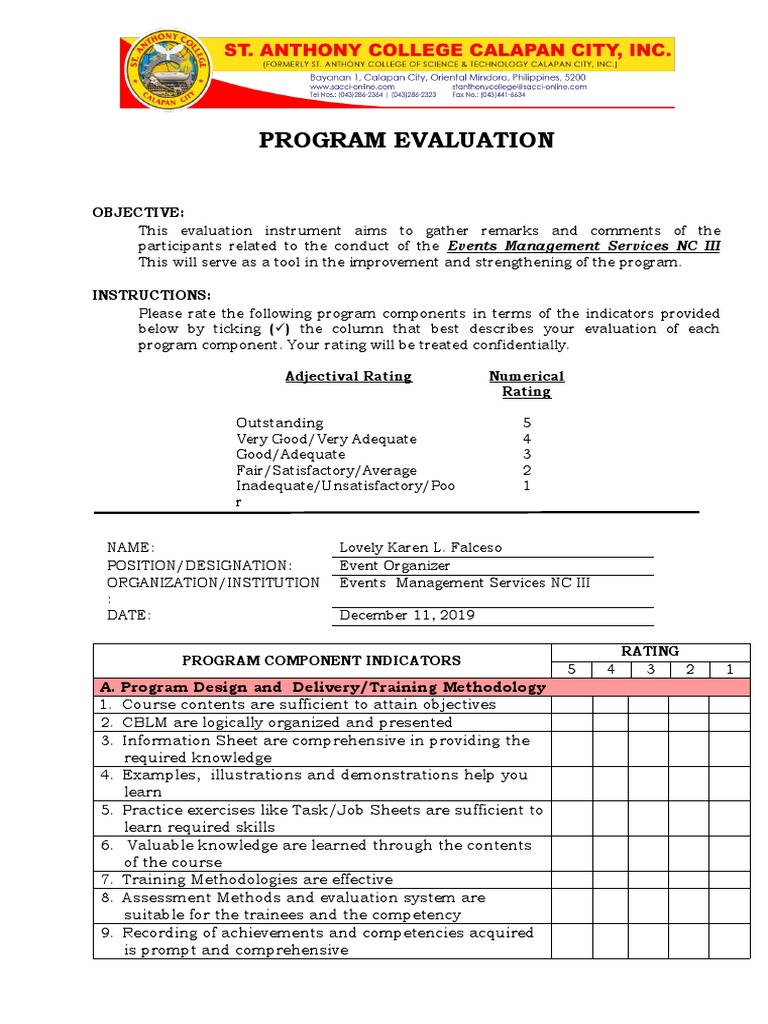 Program Evaluation Form | PDF | Program Evaluation | Educational Technology