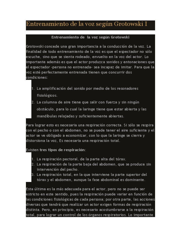 Entrenamiento de La Voz Según Grotowski PDF Respiración Exhalación