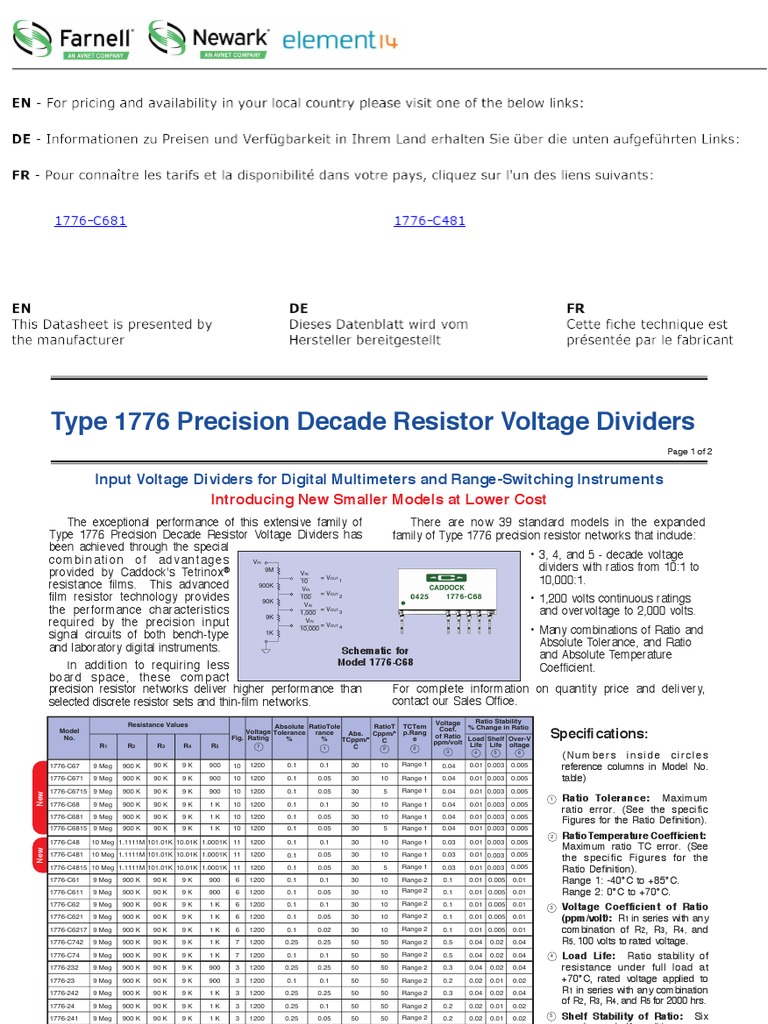 Type 1776 Precision Decade Resistor Voltage Dividers PDF Resistor