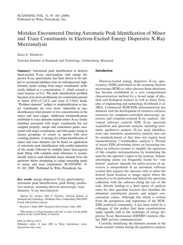 Sem Edx Peak Id Mistakes | PDF | Energy Dispersive X Ray Spectroscopy ...