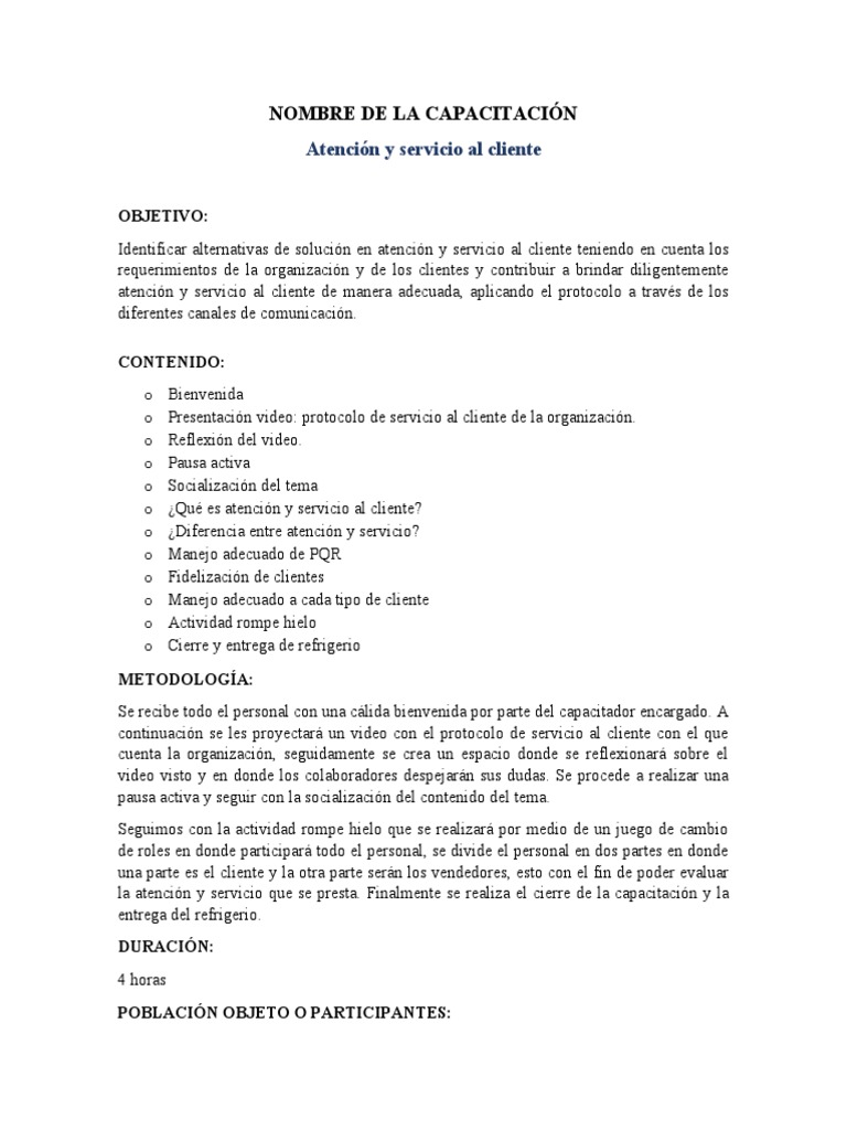 Capacitación en Atención al Cliente | PDF | Servicio al Cliente ...