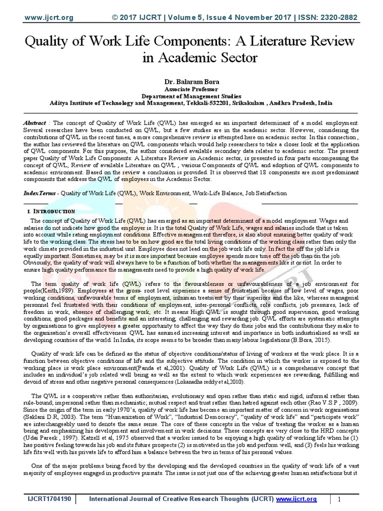 Quality of Work Life Components: A Literature Review in Academic Sector ...