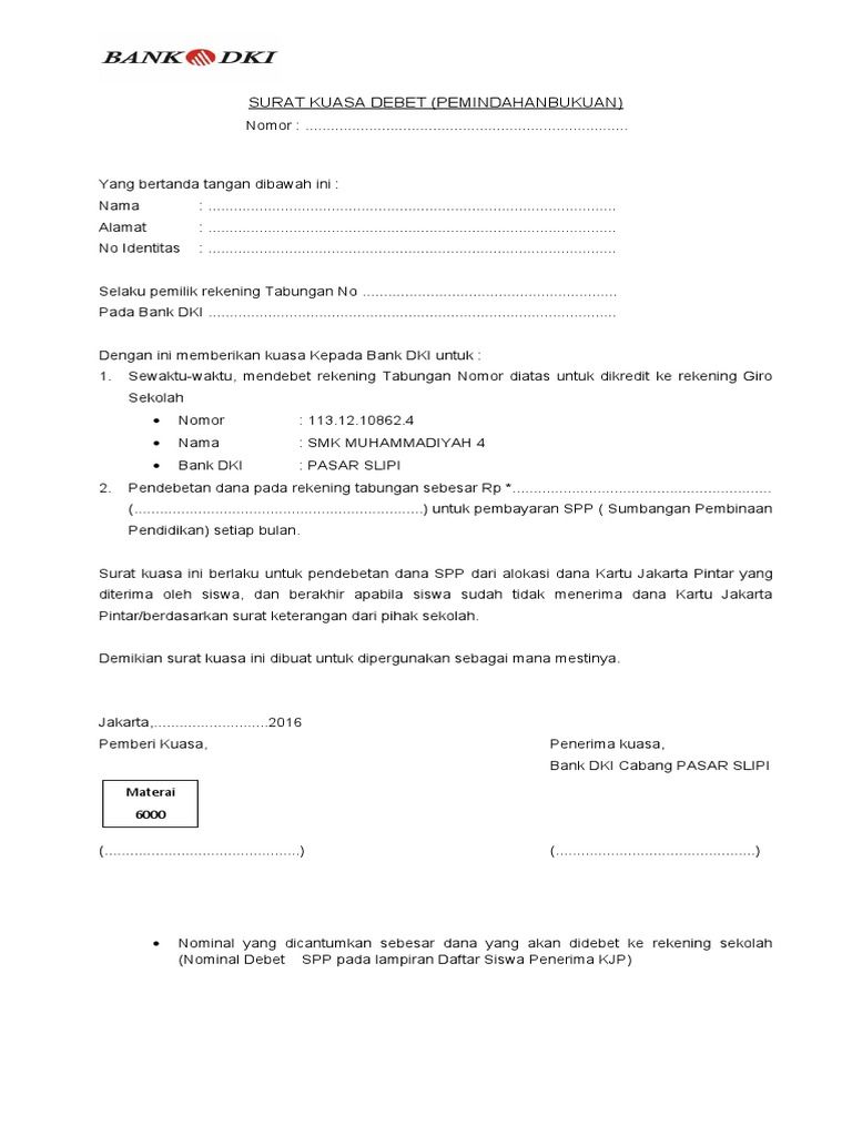 Surat Kuasa Debet Kjp 1 Doc