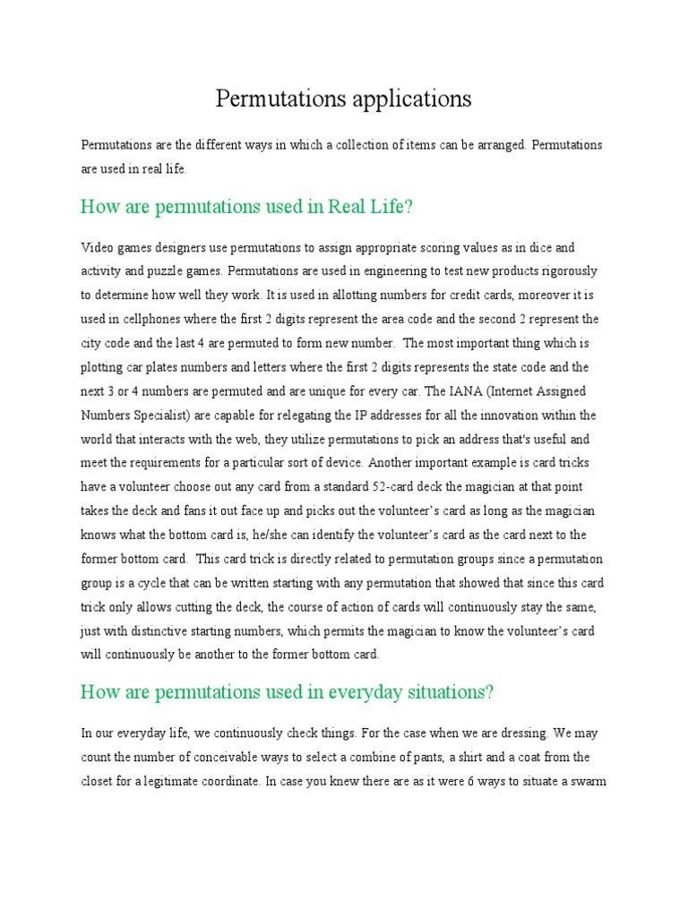 Real-Life Uses of Permutations | PDF | Permutation | Playing Cards