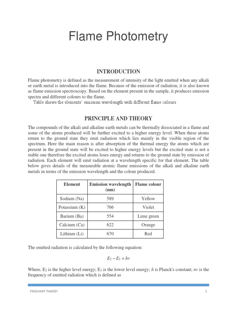 Flame Photometry PDF Emission Spectrum Ion