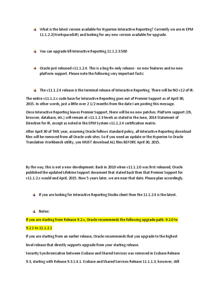 What Is The Latest Version Available For Hyperion Interactive Reporting