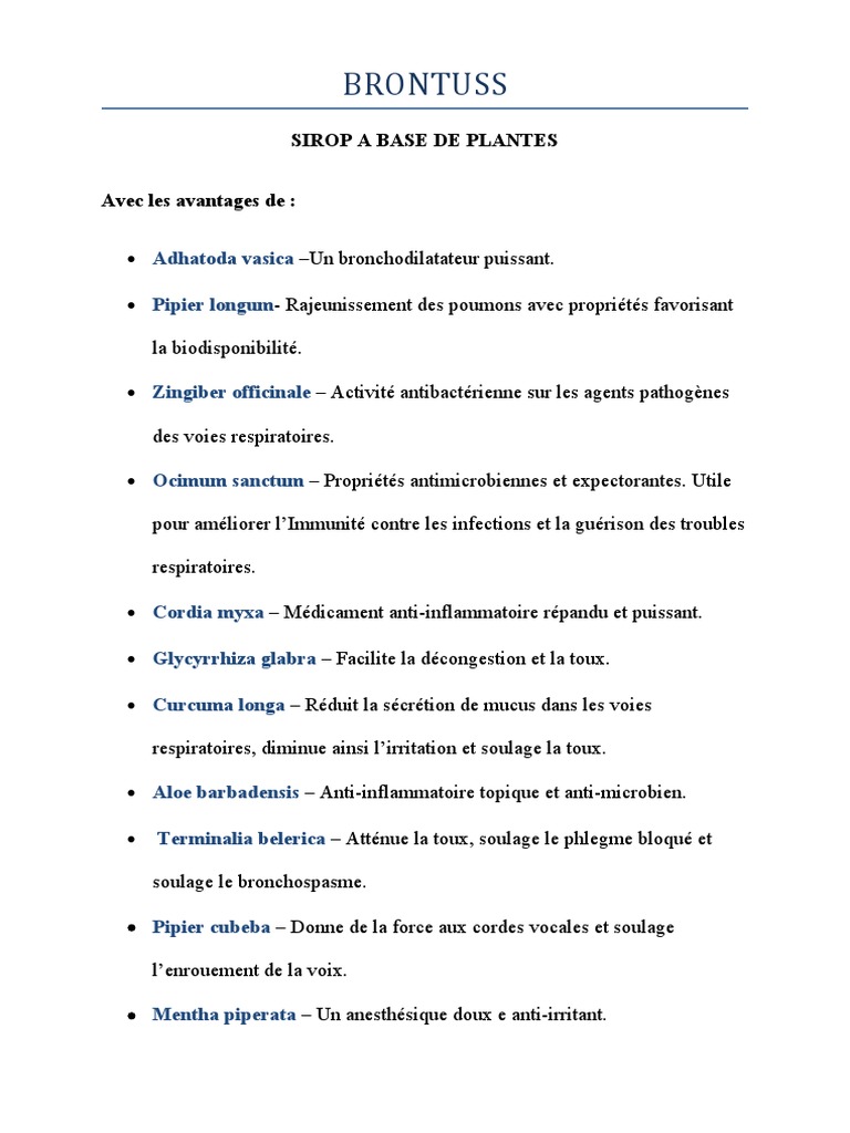 Sirop Brontuss : Indications et Posologie | PDF