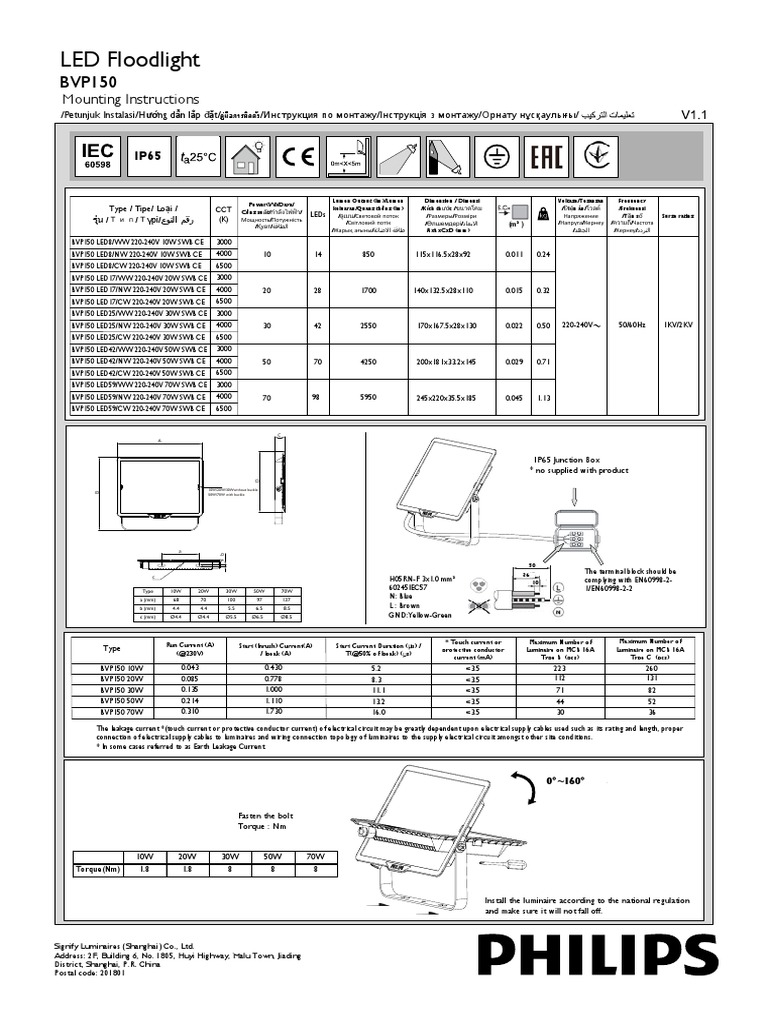 BVP150 LED Floodlight Installation Guide | PDF | Force | Electrical ...