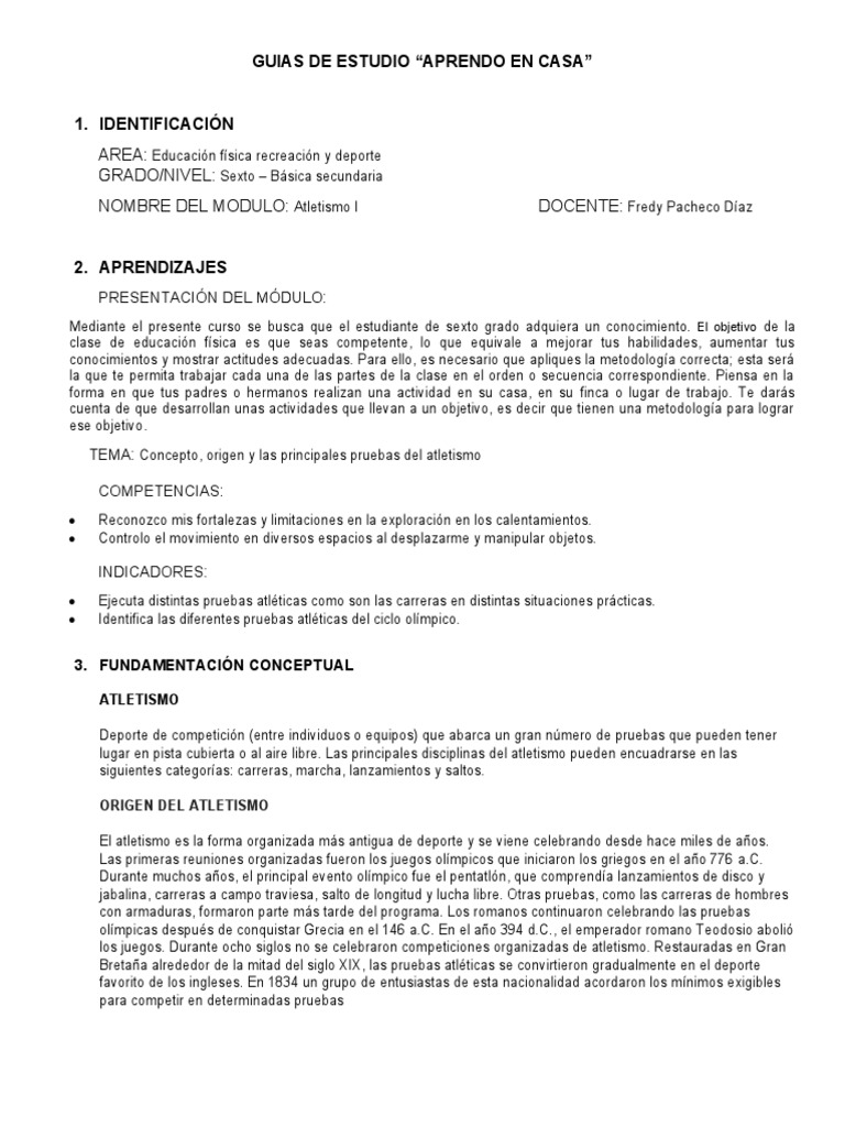Guía de Atletismo para Sexto Grado | PDF | Deporte del atletismo ...