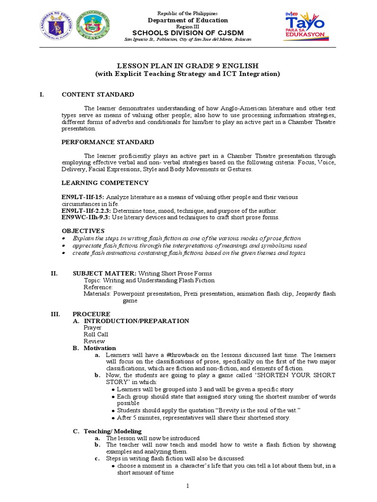 Lesson Plan in Grade 9 English (With Explicit Teaching Strategy and ICT ...