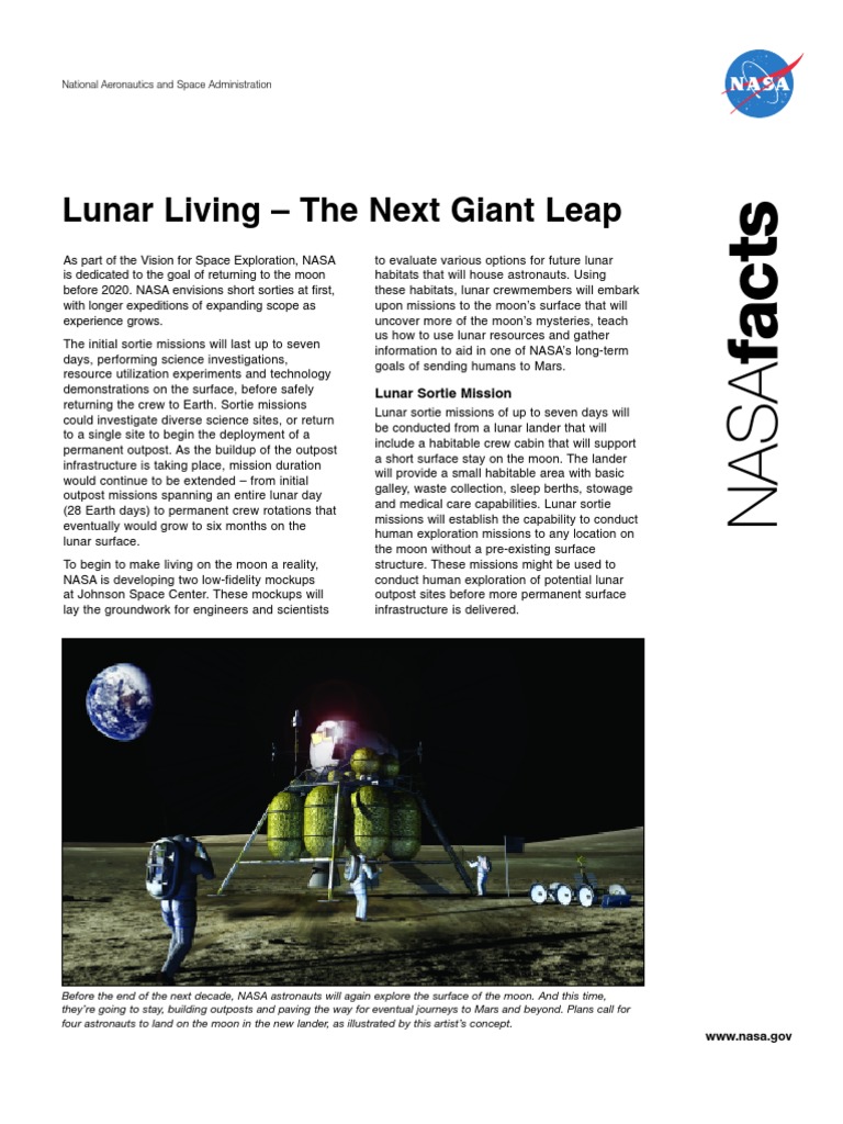 NASA Facts Lunar Living The Next Giant Leap | PDF