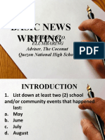 Basic News Writing: by Ramonito O. Elumbaring Adviser, The Coconut Quezon National High School
