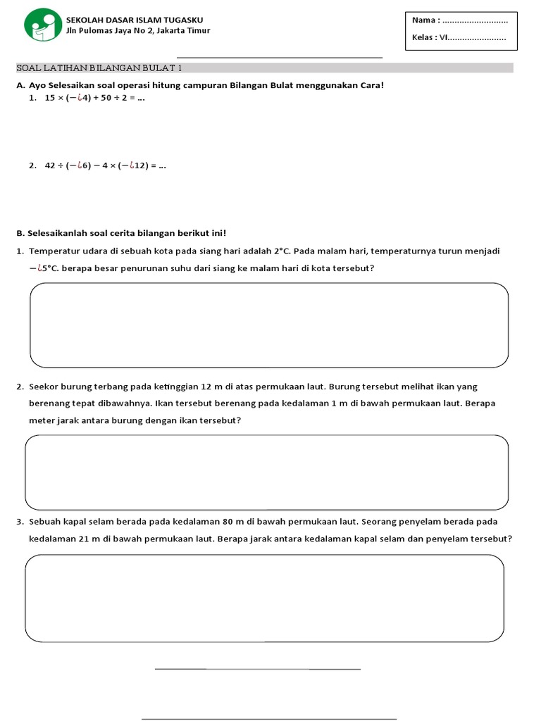 Soal Cerita Bilangan Bulat 1 Pdf