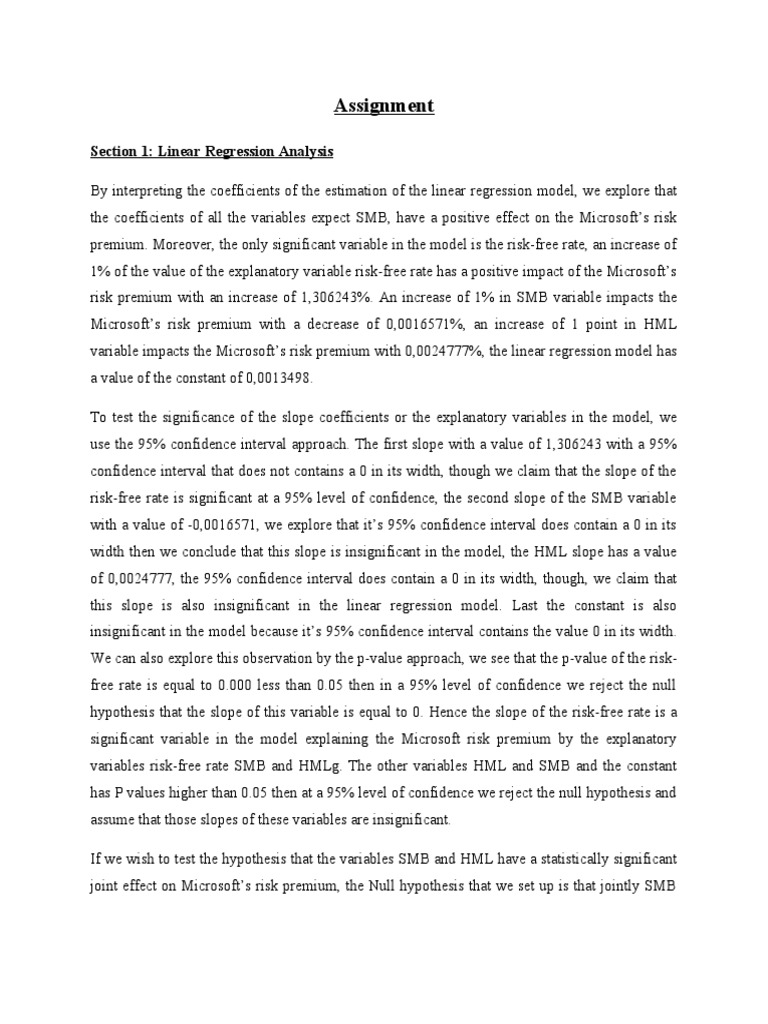 Assignment: Section 1: Linear Regression Analysis | PDF | P Value ...