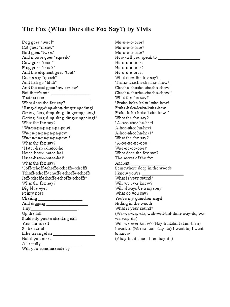 The Fox (What Does The Fox Say?) by Ylvis | PDF