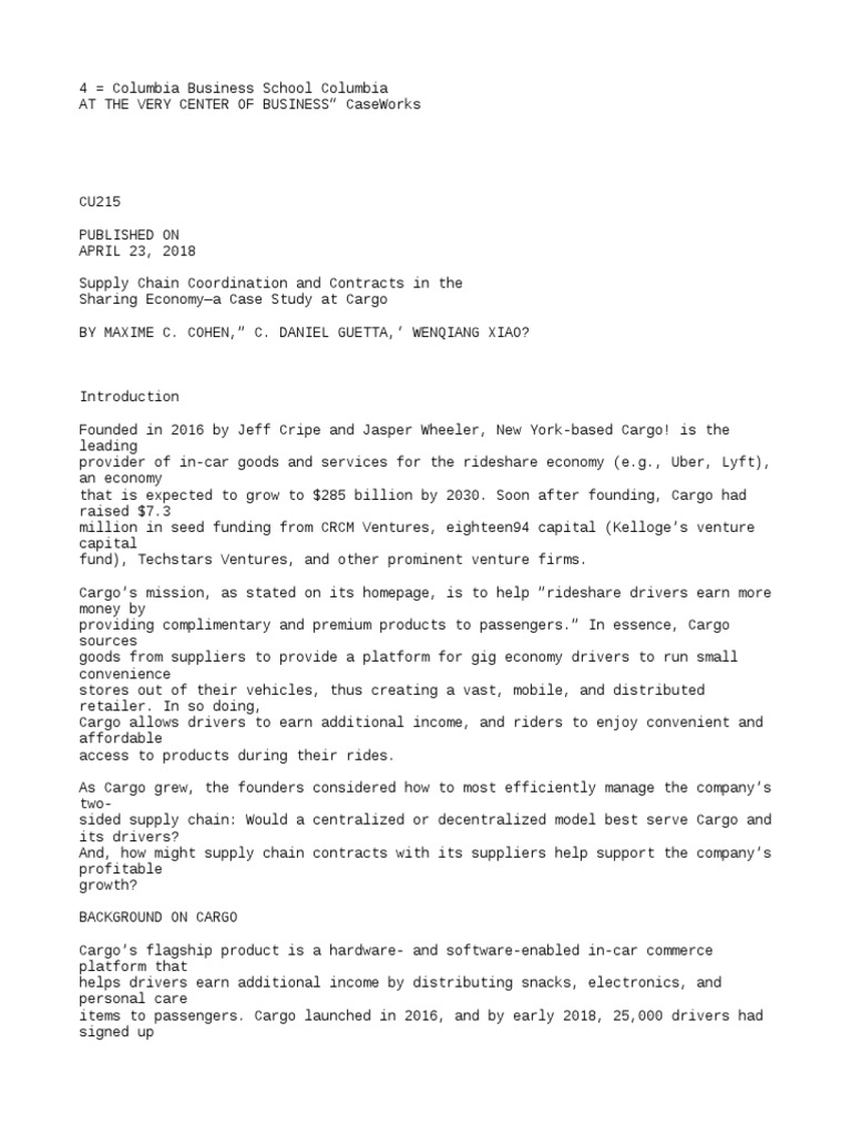 4 Supply Chain Coordination and Contracts in The Sharing Economy A