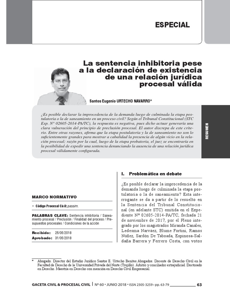 La Sentencia Inhibitoria Pese A La Declaración de Existencia de Una