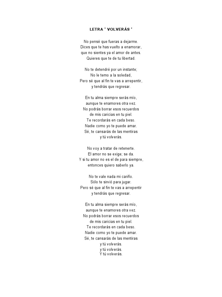 LETRA Volveras | PDF