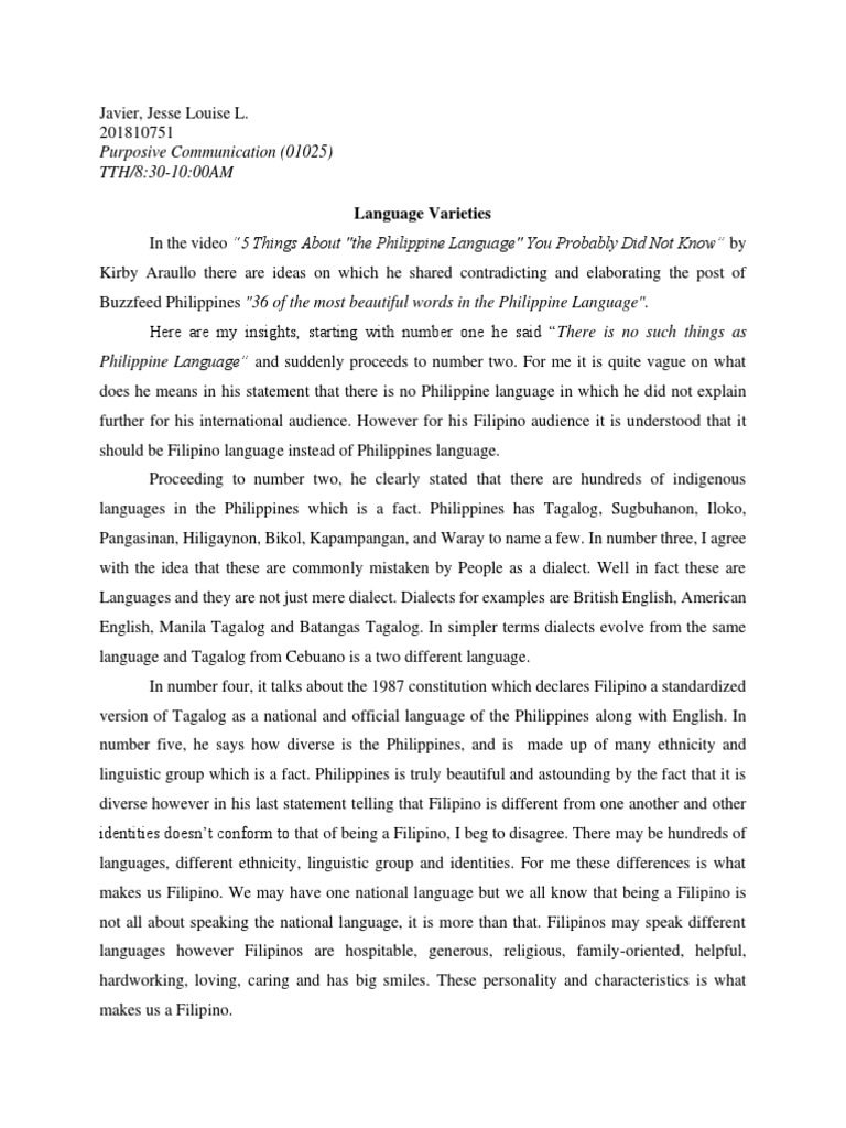JAVIER LanguageVarieties | PDF | Tagalog Language | Philippines