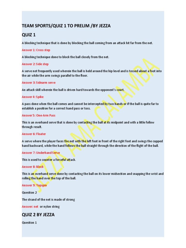 Team Sports Quiz 1 Quiz To Prelim by Jezza Amacalamba PDF