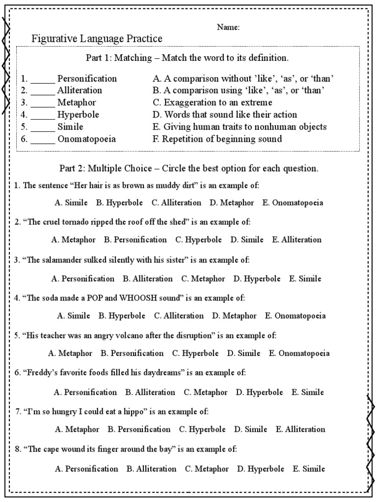 Figurative Language Exercises Guide | PDF | Language Arts & Discipline