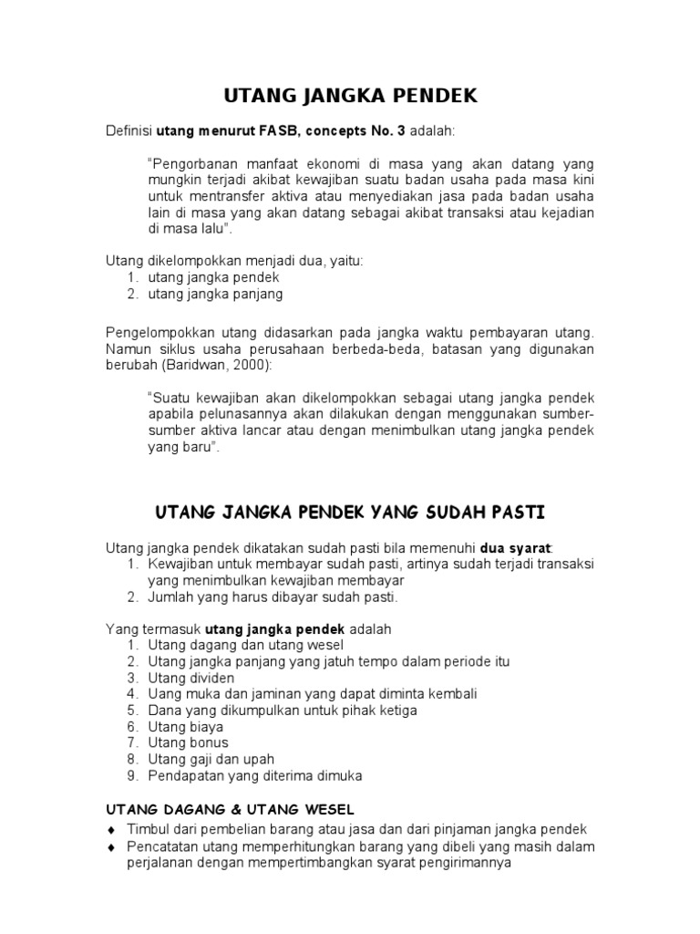 Utang Jangka Pendek