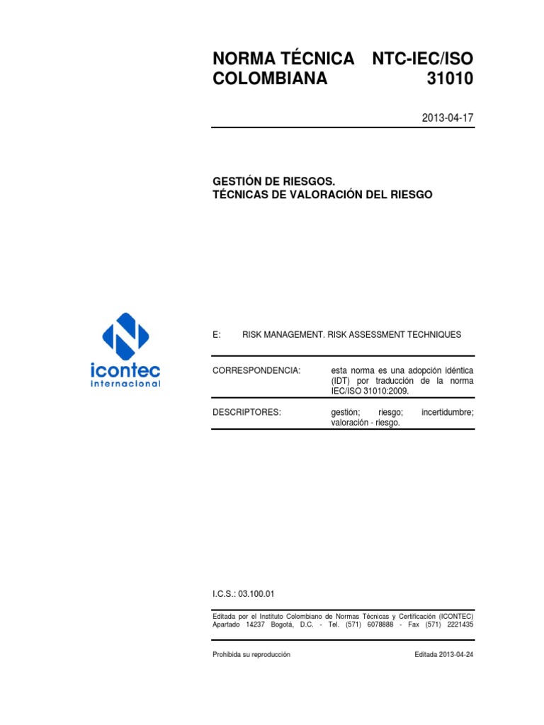 Norma Iso 31010 Pdf Completa : Norma ISO 31010: Guía para la gestión de ...