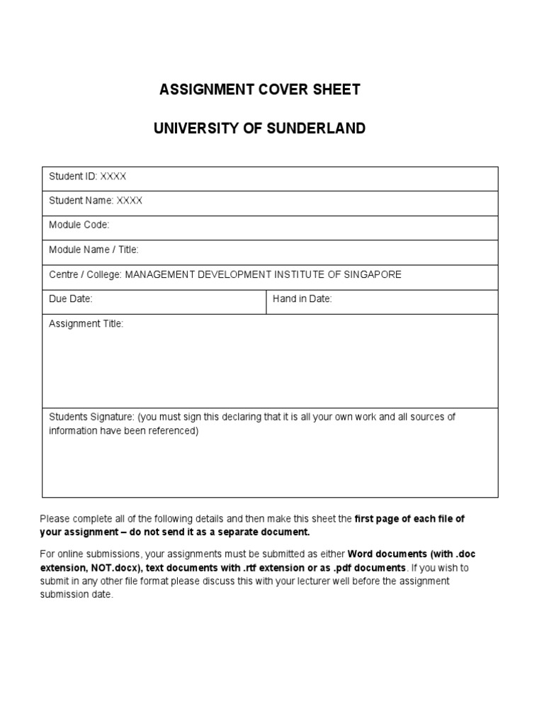 ASSIGNMENT COVER SHEET - Sample | PDF