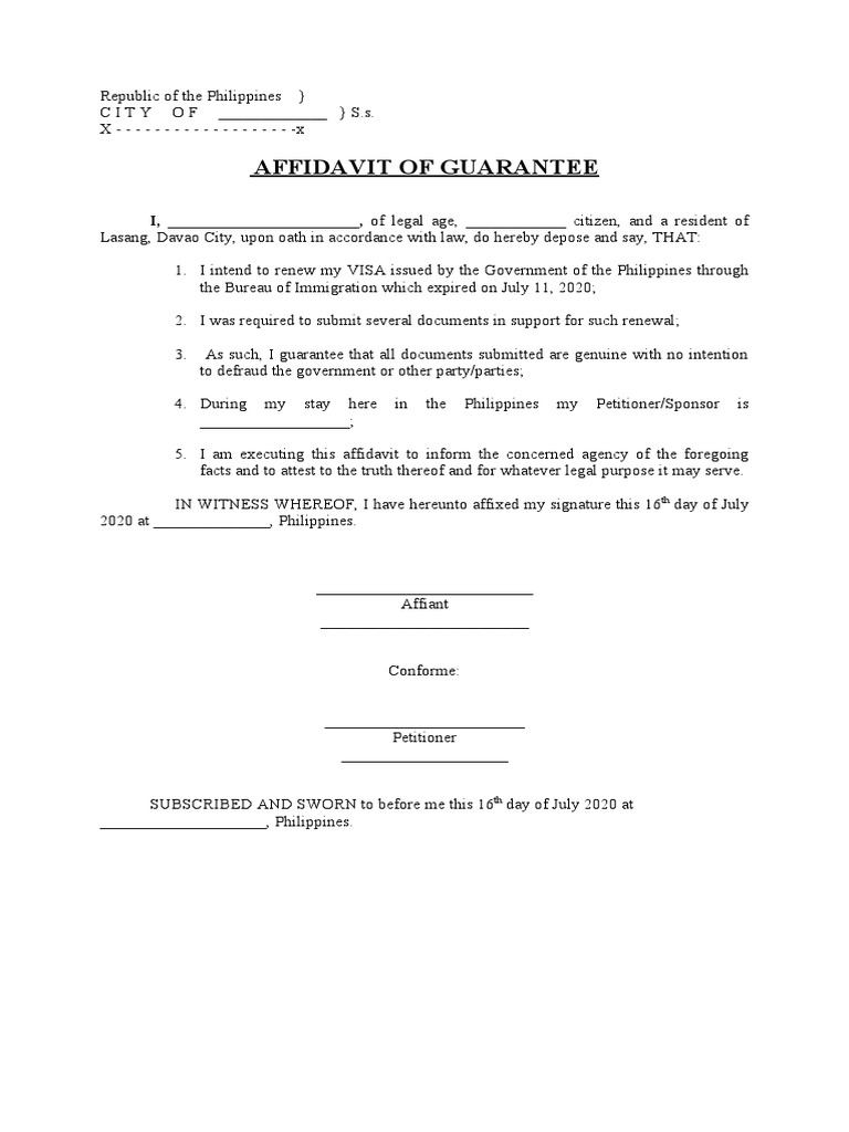 Affidavit of Guarantee | PDF