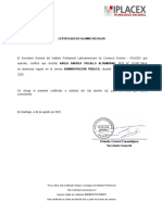 Certificado de Alumno Regular: Orlando Cartoni Casamitjana Secretario General