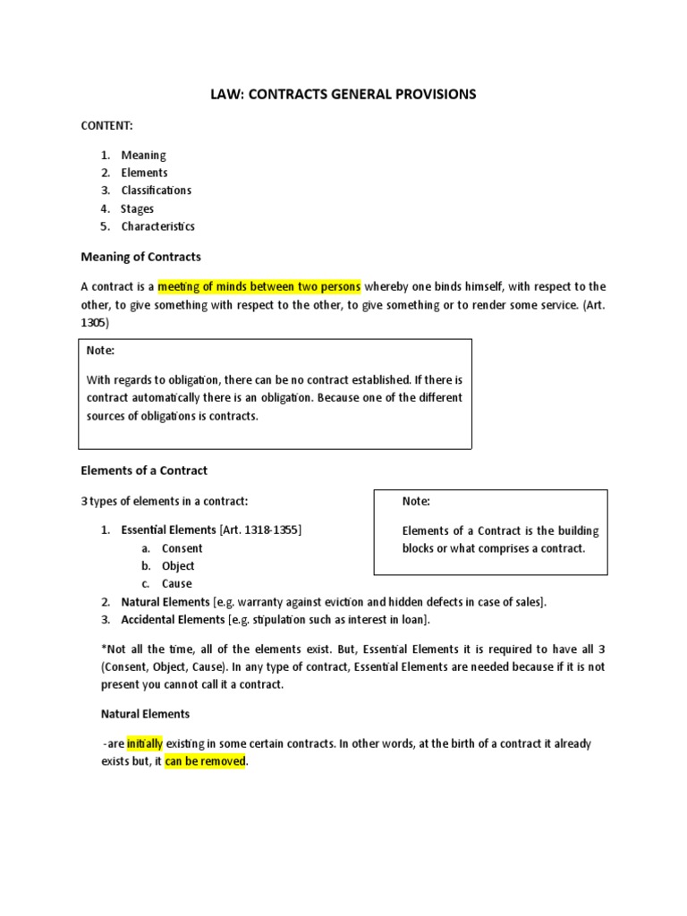 Law: Contracts General Provisions | PDF | Mortgage Law | Contract Law