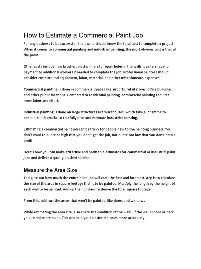 How To Estimate A Commercial Paint Job PDF Paint Paintings