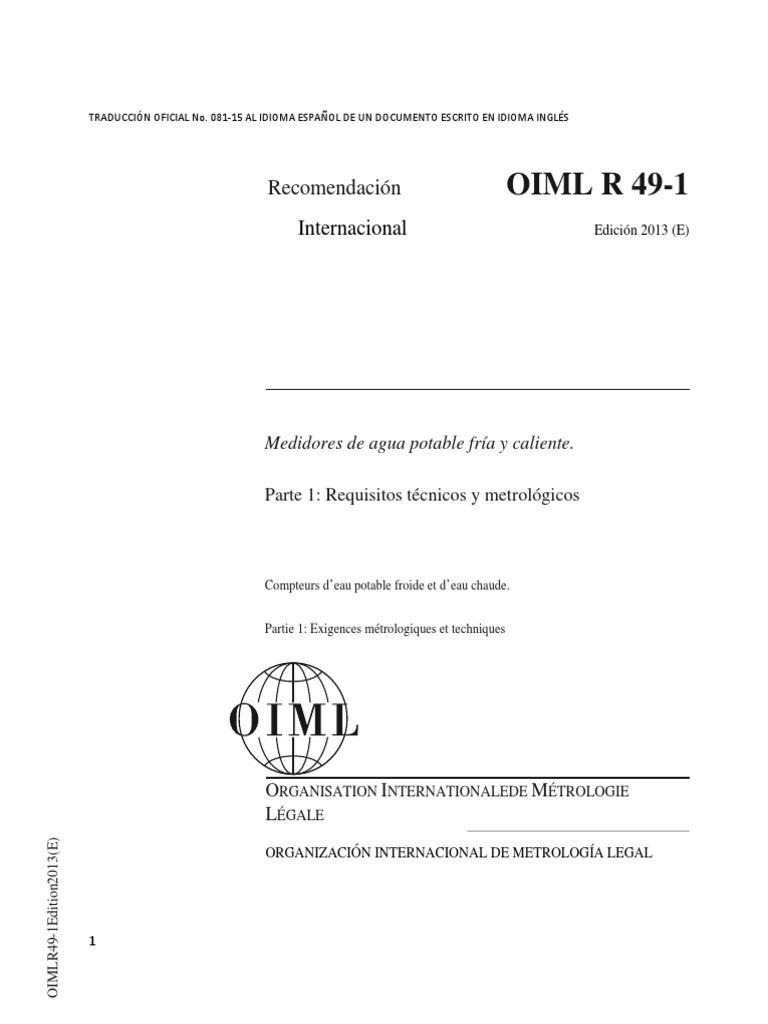 OIML R 49-1: Requisitos Medidores de Agua | PDF | Medición | Sensor