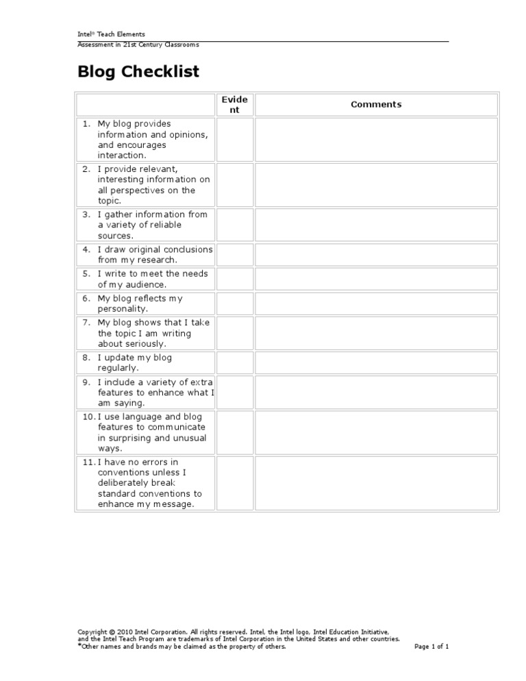 Blog Checklist: Evide NT Comments | PDF | Career & Growth