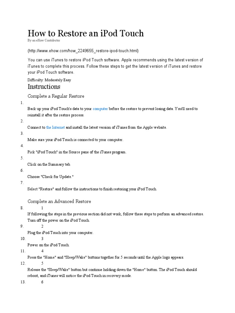 Restoring Your iPod Touch Guide | PDF | Business | Computers