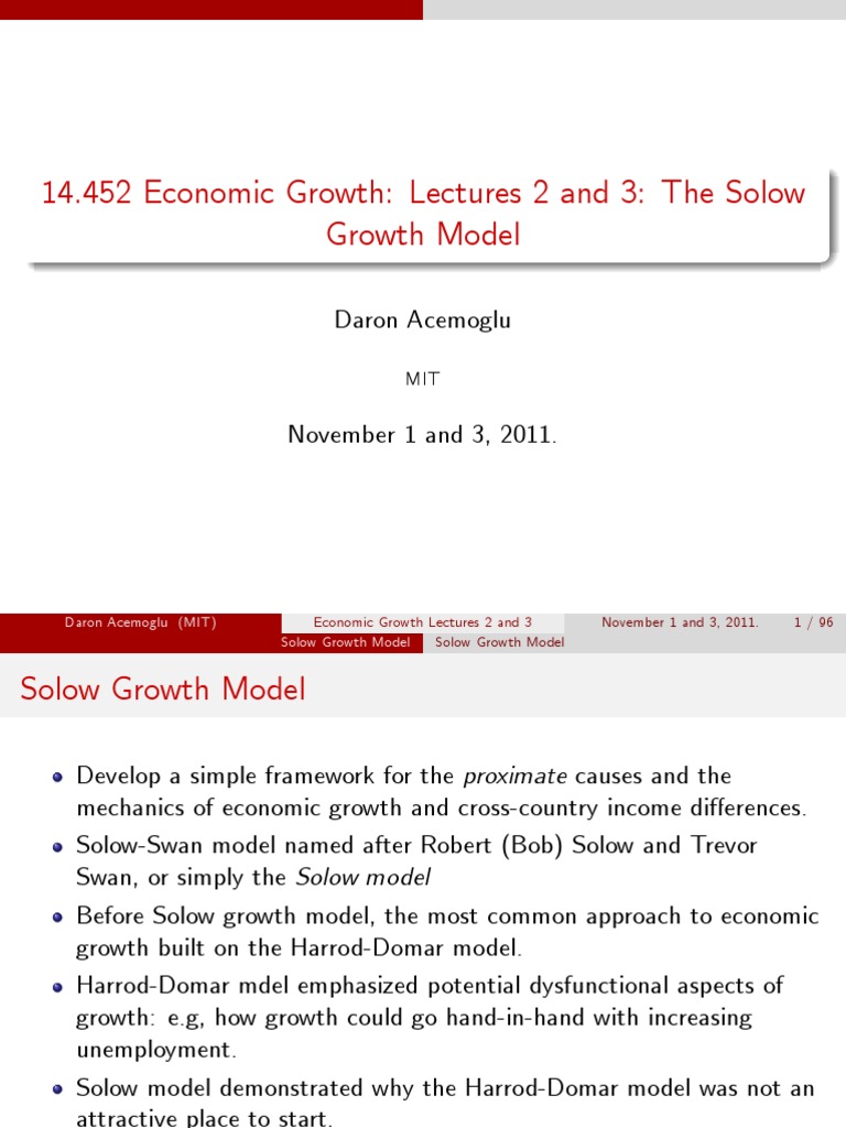 Solow Growth Model Overview | PDF | Steady State | Production Function