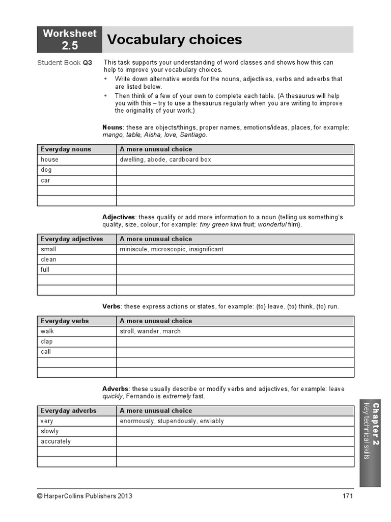 Vocabulary Choices: Worksheet | PDF