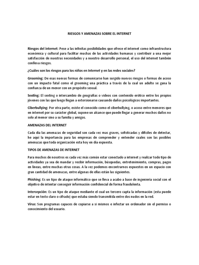 Riesgos y Amenazas en Internet | PDF | Acoso cibernético | Internet