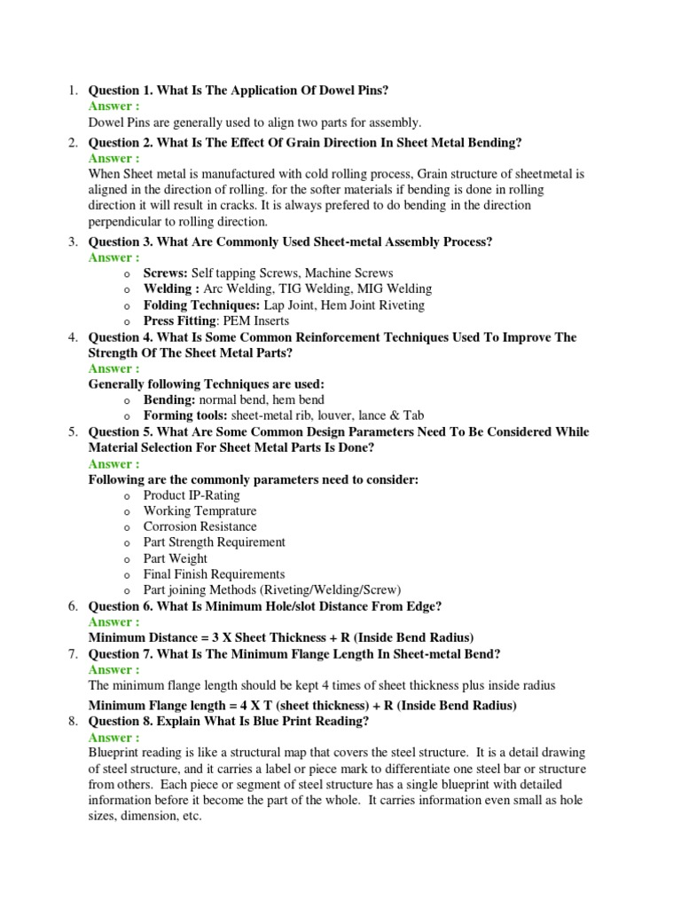 Sheet Metal Interview Questions & Answers | PDF | Sheet Metal | Metals