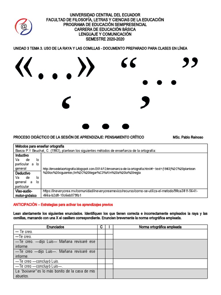 U3.t3 Docente Documento Uso La Raya y Comillas | PDF | Comillas | Soporte