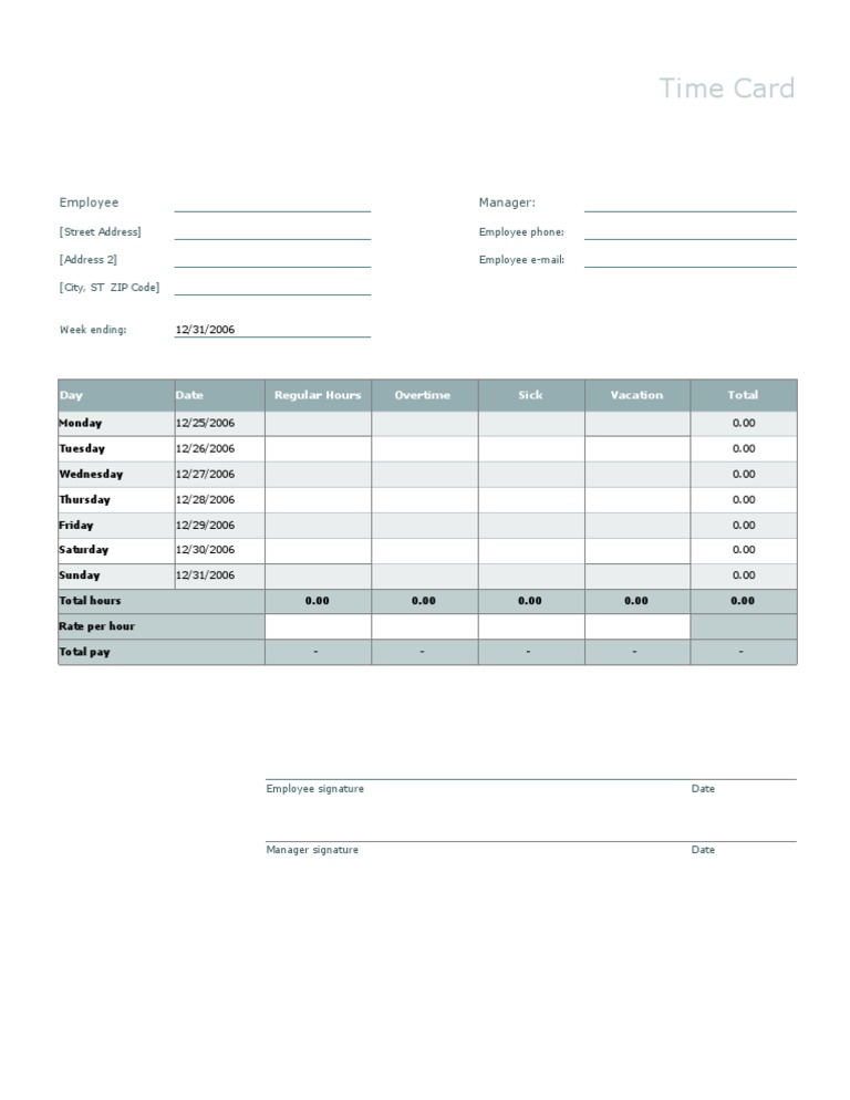 Time Card 1 | PDF
